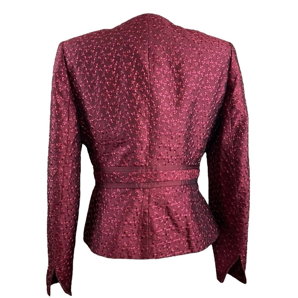 Nipon Boutique Embroidered Floral Leaf Collarless Formal Jacket Maroon Size 4 - Picture 2 of 8